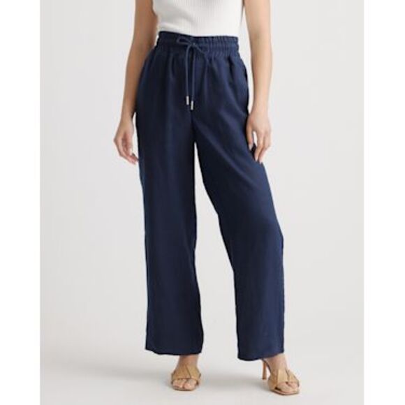 Quince Women 100% European Linen Wide Leg Pants Deep Navy S - Picture 1 of 3
